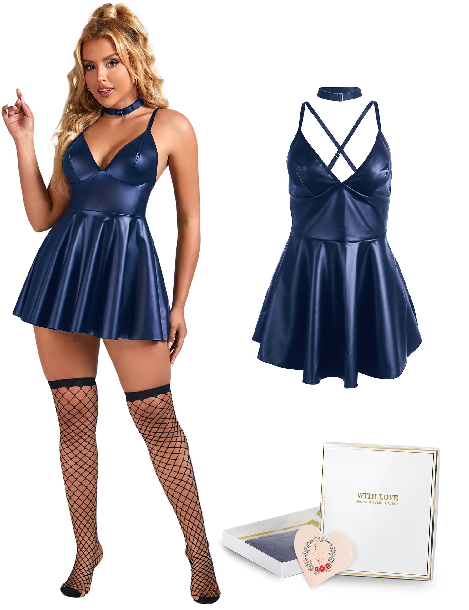 Midnight Desire PU Babydoll Gift Set