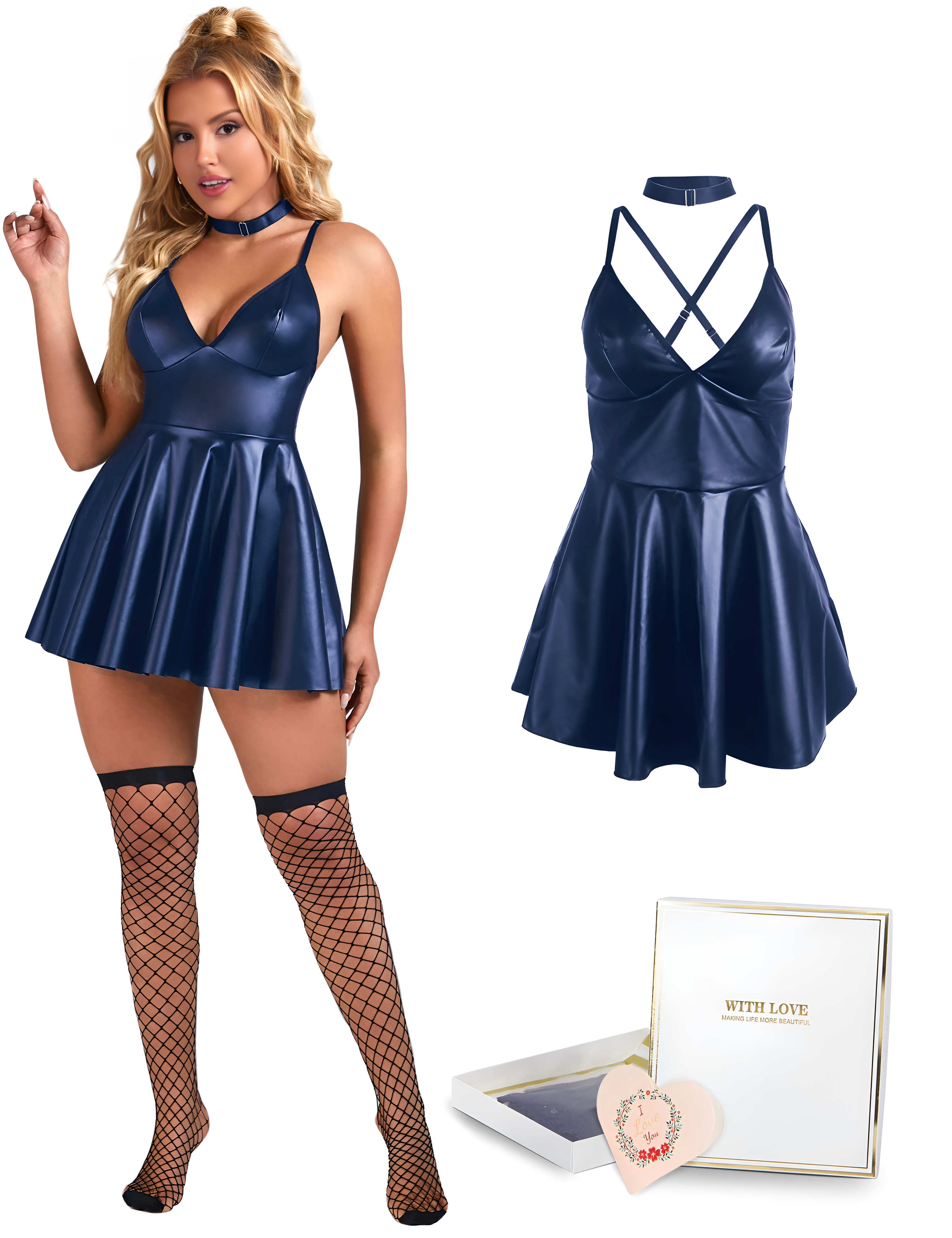 Midnight Desire PU Babydoll Gift Set
