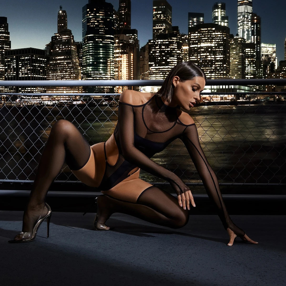 Noir Eclipse Mesh Bodysuit