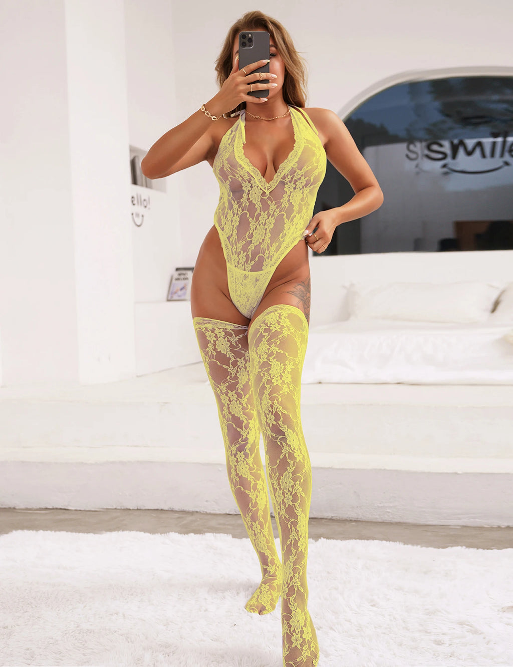 Obsidian Lace Halter Teddy